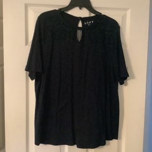 Loft black knit top with lace detail